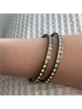 ✨ Vintage Brass Rhinestone Bangles (Set of 2) ✨
